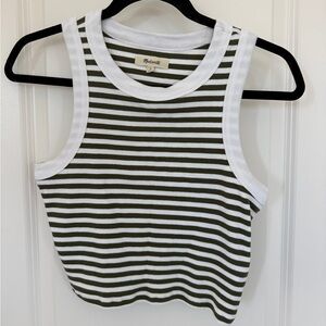 Madewell Olive Green & White Striped Ribbed Tank